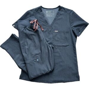 FIGS Scrub Set- Heather Denim - Catarina One Pocket/Yola Skinny High Waisted XSP